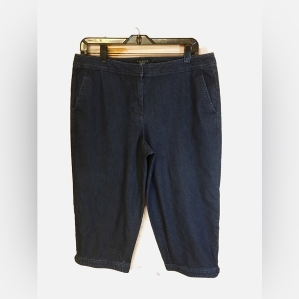 Dark Blue Denim Capri By Talbot Established 1947. Side pockets - buttoned cuff